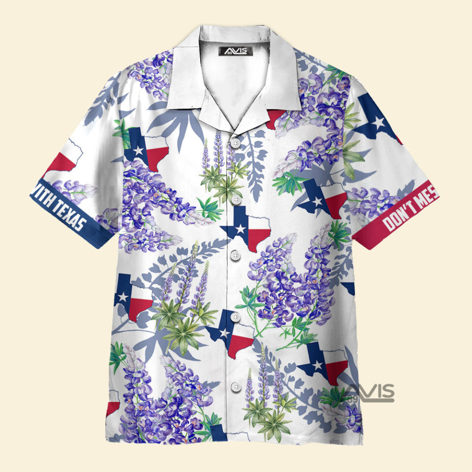 Bluebonnet Texas Purple Version Button Down Floral And Flag - Hawaiian Shirt